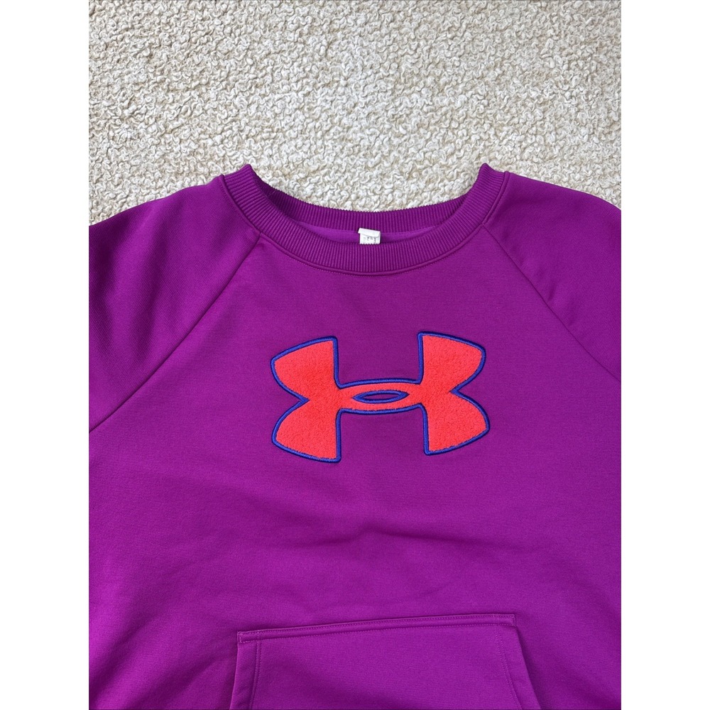 Under Armour Sweater Womens L Crew Neck L/S Pink Softshell Big Logo Kangaroo - Picture 6 of 11